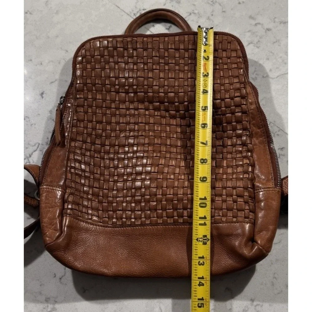 Vilenca Holland Emilia Woven Leather Backpack Cognac Brown Boho Anthropologie